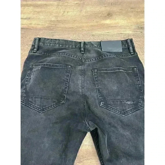 AllSaints Cigarette Button Fly Black Jeans Distressed 32 Skinny Leg Grunge - Picture 9 of 11